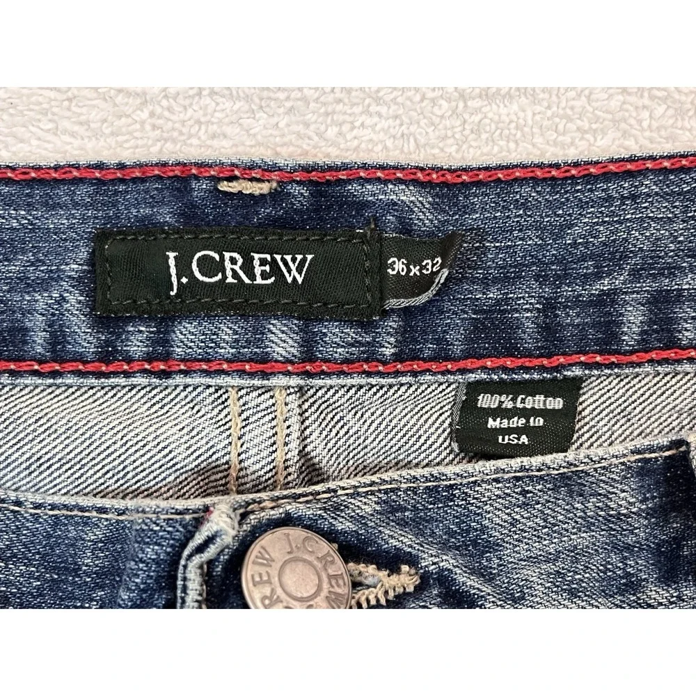 Vtg Y2K J Crew Jeans Mens 36x32 Loose Fit Straight Made in USA Denim Distressed